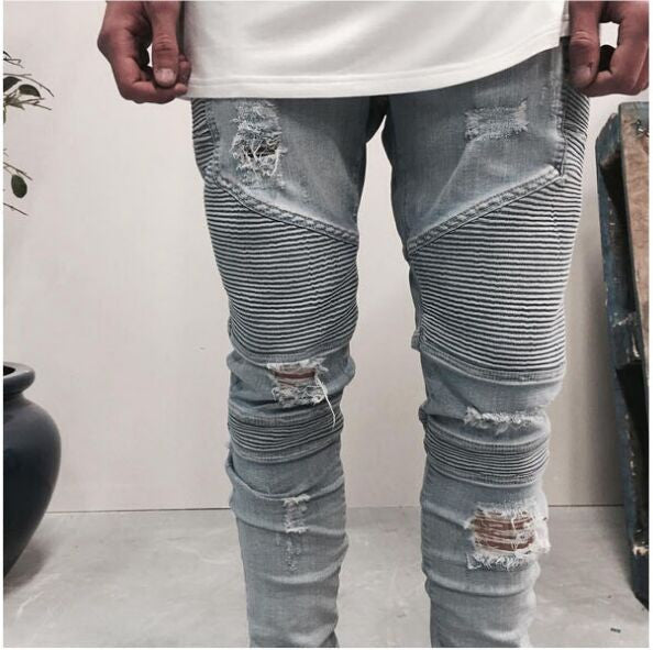 designer Brand new men black jeans skinny ripped Stretch Slim fashion hip hop swag man casual denim biker pants overalls Jogger