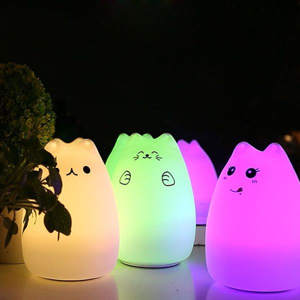 Better 1 pc Night Lights USB Cat LED Children Animal Night Light Silicone Soft Cartoon Baby Nursery Lamp Variable color