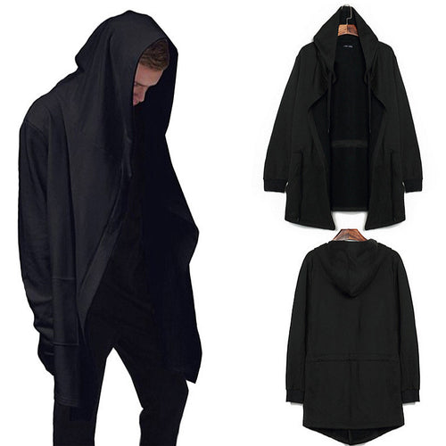 suprem Men's hooded cloak Gothic punk Casual Mantle Hooded Black Gown Sudaderas Hombre Hip Hop Hoodies Sweatshirts Jackets Coat