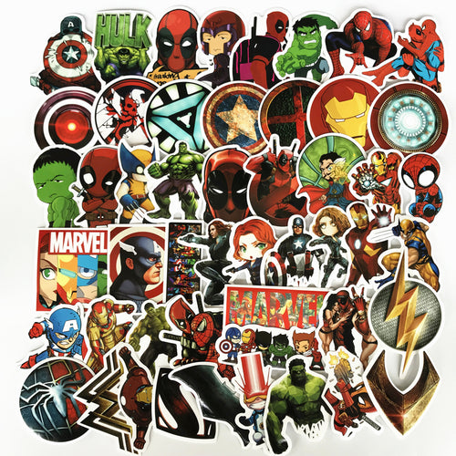 NEW 50Pcs/Lot Marvel Anime Classic Stickers Toy For Laptop Skateboard Luggage Decal Waterproof Funny Spiderman Stickers For kid